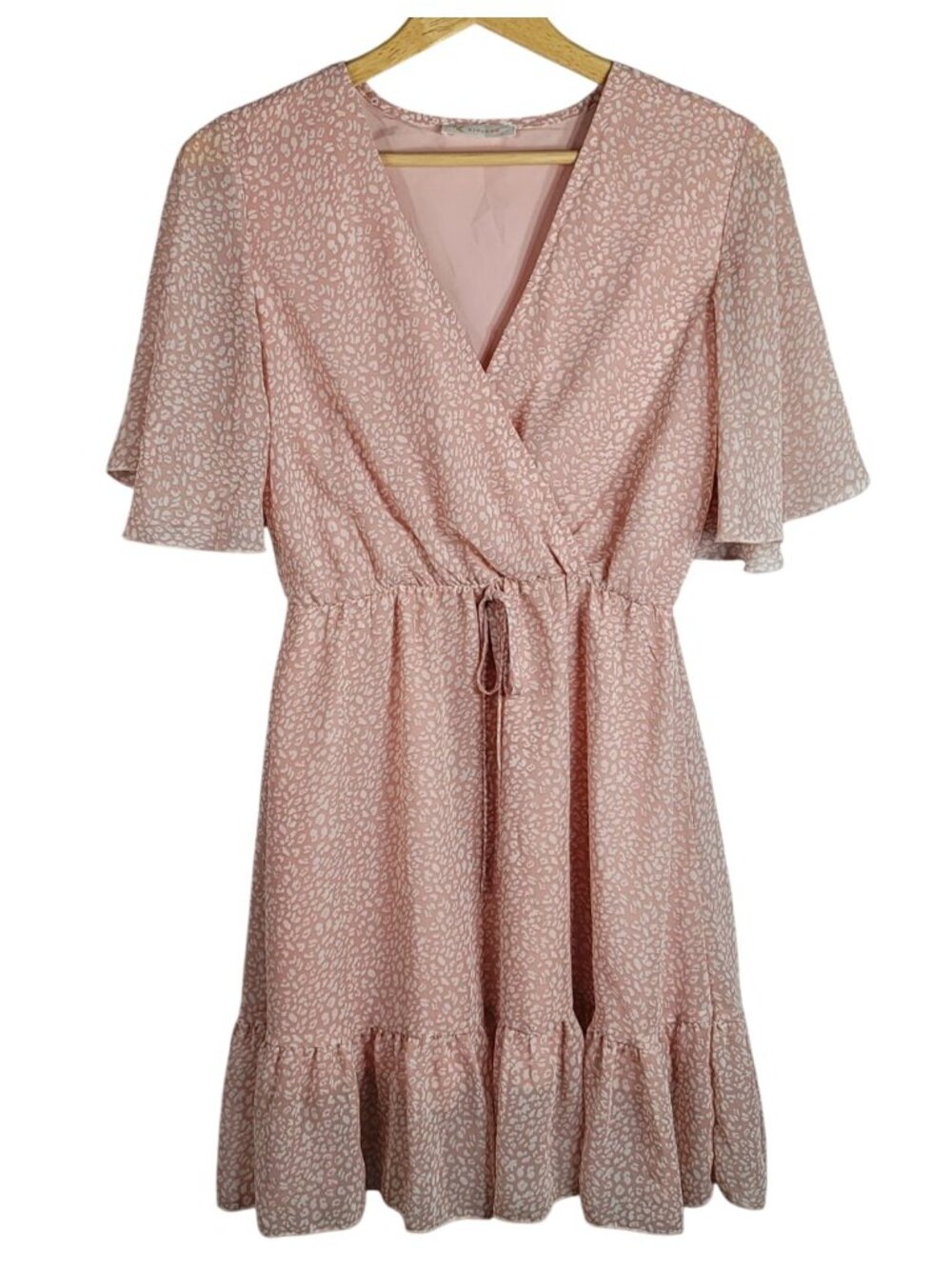 Kirundo Women Dress Pink Small Ruffle Flutter VNeck Snap Pullover Romantic Swing